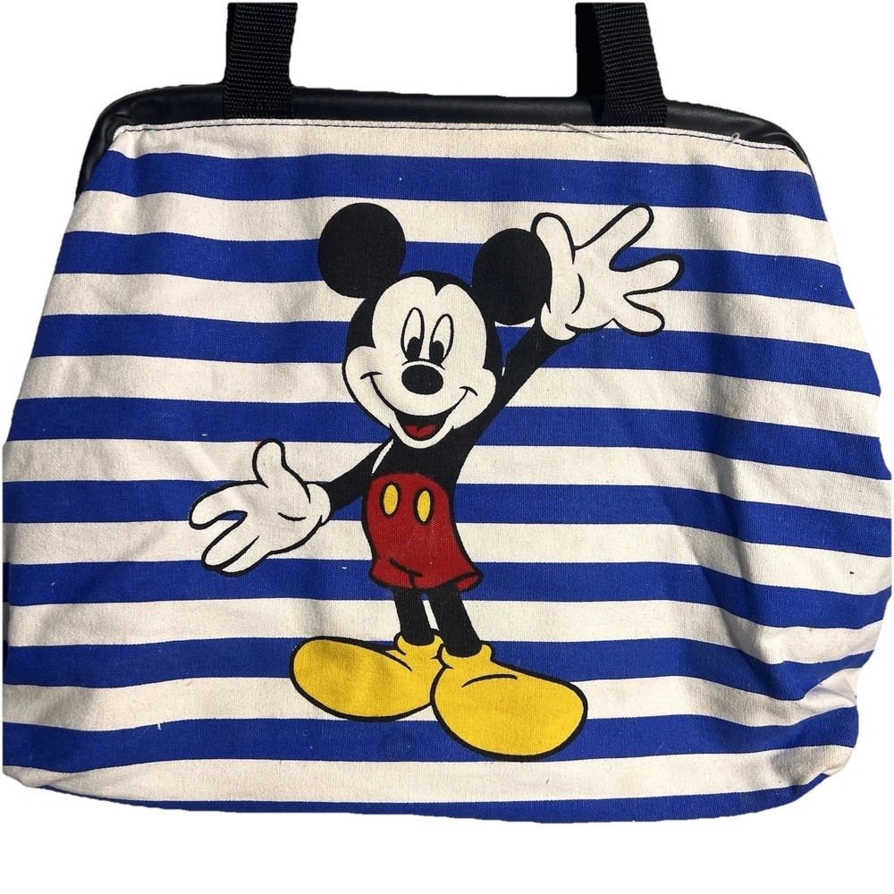 Disney Mickey Mouse Blue White Stripe Insulated Tote vacation Bag Vintage